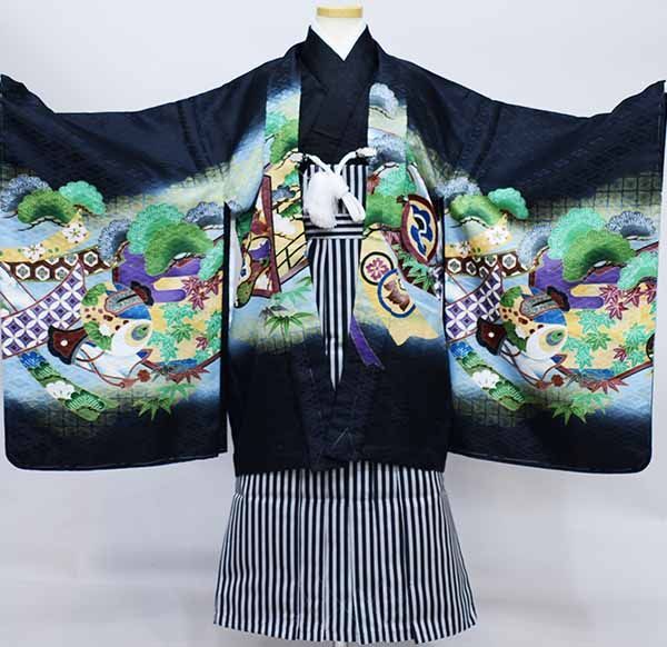 七五三 五歳 コレクション 男児 羽織袴フルセット 綸子地 金刺繍 着物