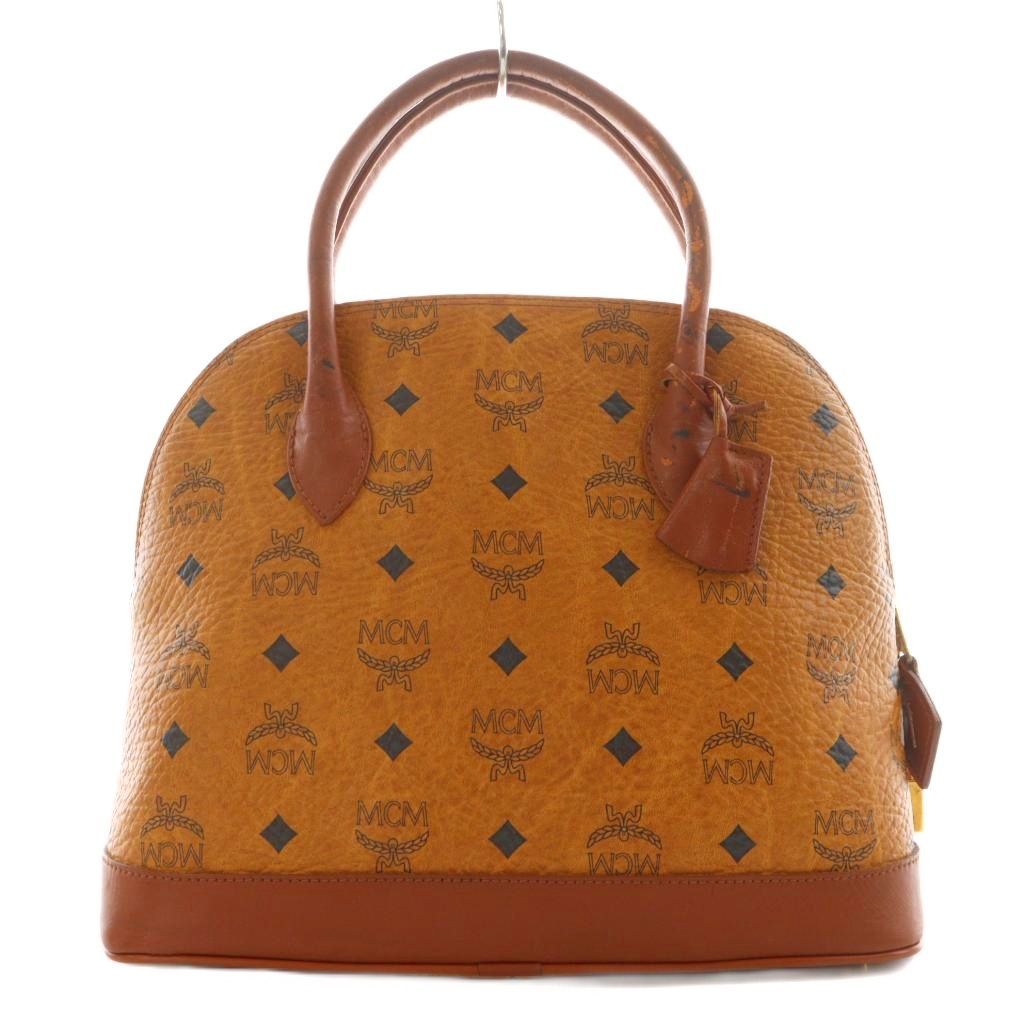 MCM ボストンバッグ ブラウンレザー エムシーエム MCM ミニボストンバッグ ハンドバッグ 総柄 レザー