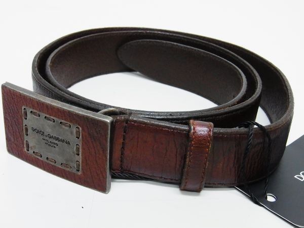 ☆DOLCE&GABBANA☆ドルガバロゴバックルレザーベルト☆95ブラウン赤茶  