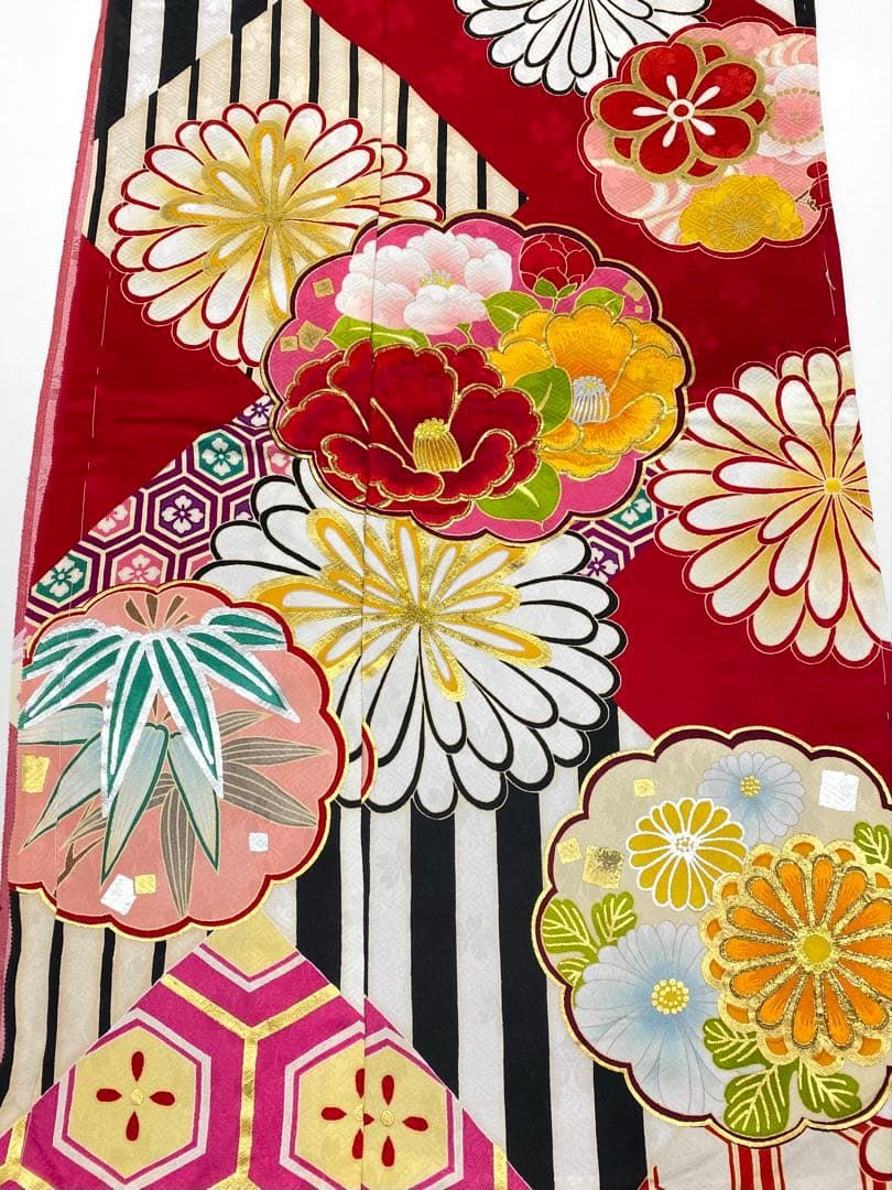 メーカー品振袖 紫野 仮絵羽 舞台衣装 刺繍 金彩 正絹 未仕立て品 八掛 