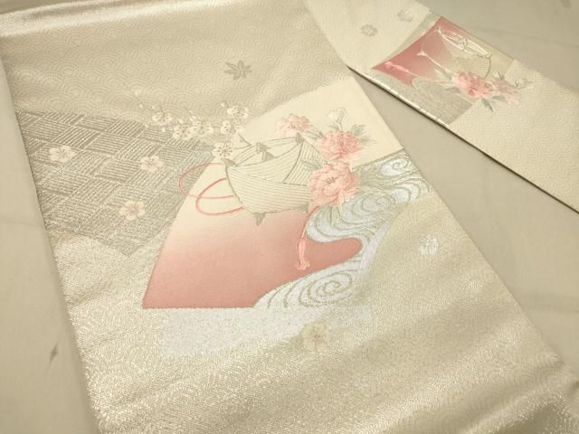 平和屋着物＊夏物　九寸名古屋帯　草葉文　金銀糸　正絹　逸品　DAAX0260cm 平和屋着物＊夏物 九寸名古屋帯 草葉文 金銀糸 正絹 逸品 DAAX0260cm