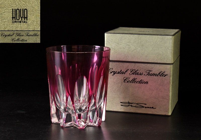蔵A2395d HOYA ホヤクリスタル 色被せ切子 最 ロックグラス rystal glass Tumblr Collection