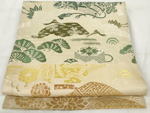平和屋着物◎アンティーク　大正ロマン　丸帯　飛鶴花文　金糸　逸品　DAAB1604jm