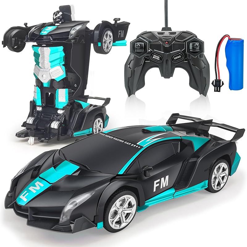 Tcvents ラジコンカー 変形 ロボット 車おもちゃ スタントカー 電動RCカー LED搭載 360度回転 ラジコン リモコン RCカー モデルカー 誕生日 クリスマス プレゼント (黒い+ブルー)