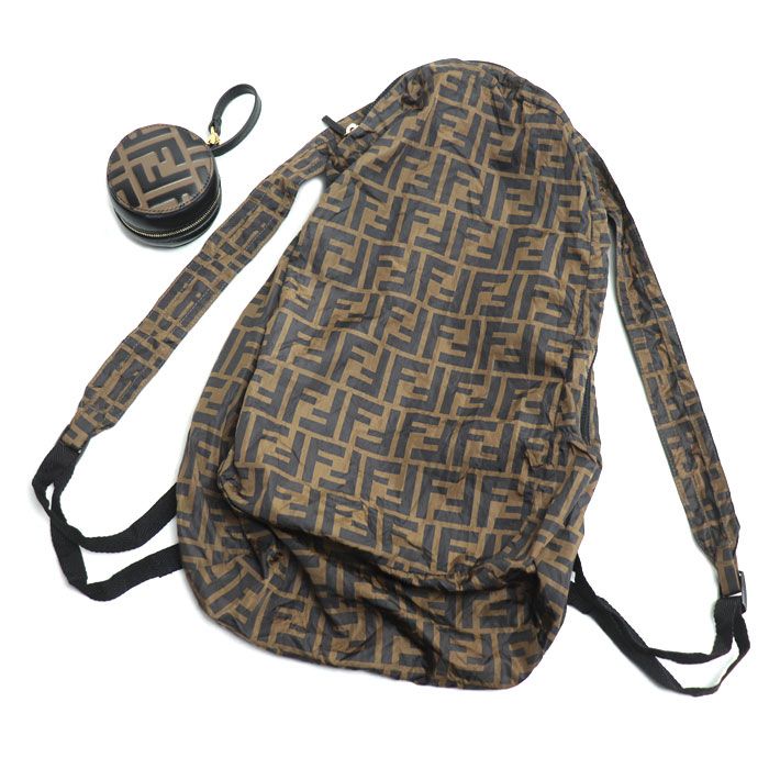 FENDI フェンディ ズッカ パッカブル エコバッグ ポーチ エコバック ブラウン ブラック 7AR730 レディース
