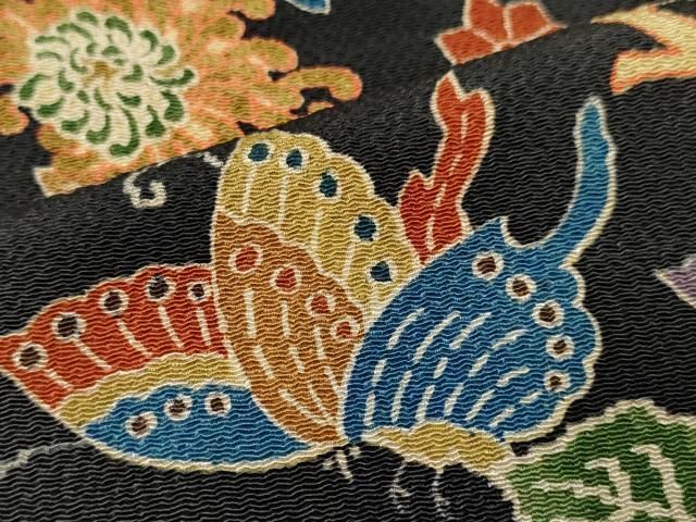 平和屋着物＃羽織　型染め　花蝶文　鬼しぼ縮緬　正絹　逸品　CAAT5655id 平和屋着物＃羽織 型染め 花蝶文 鬼しぼ縮緬 正絹 逸品 CAAT5655id