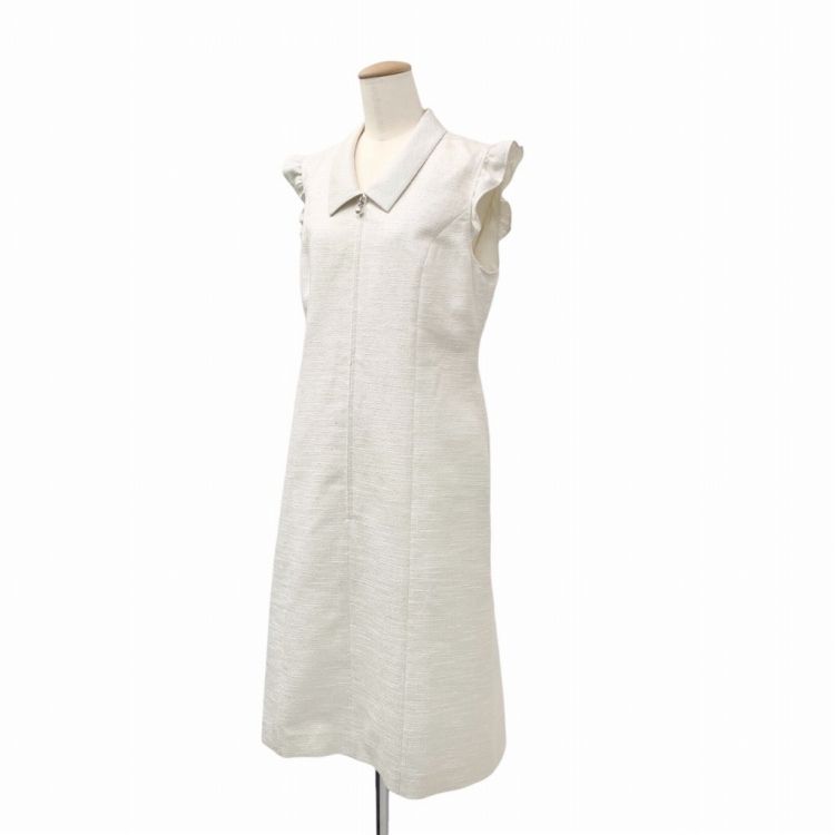 ルネ　フリル袖 ワンピース ☆新品☆Rene ルネ 袖フリル バイカラー ストレッチ 美ライン