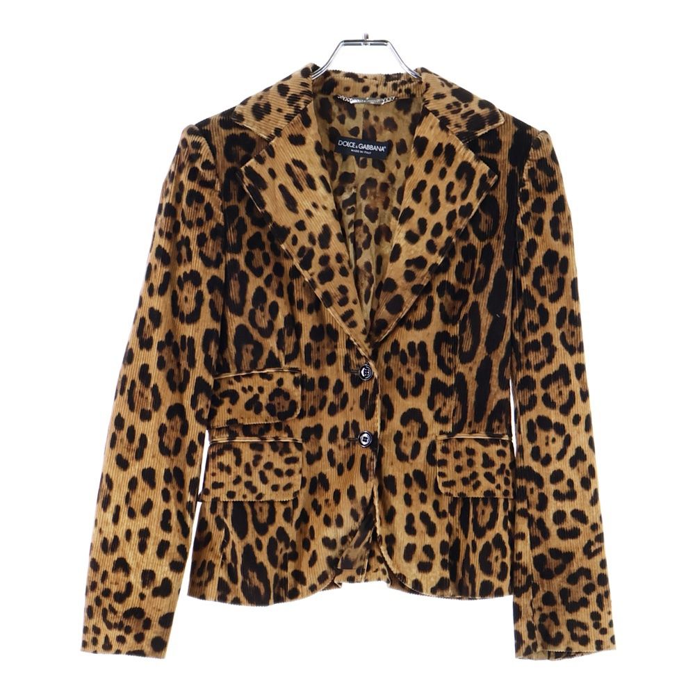 DOLCE - GABBANA ドルチェアンドガッバーナ レオパード総柄 コーデュロイ 2B テーラードジャケット ブラウン F2668T