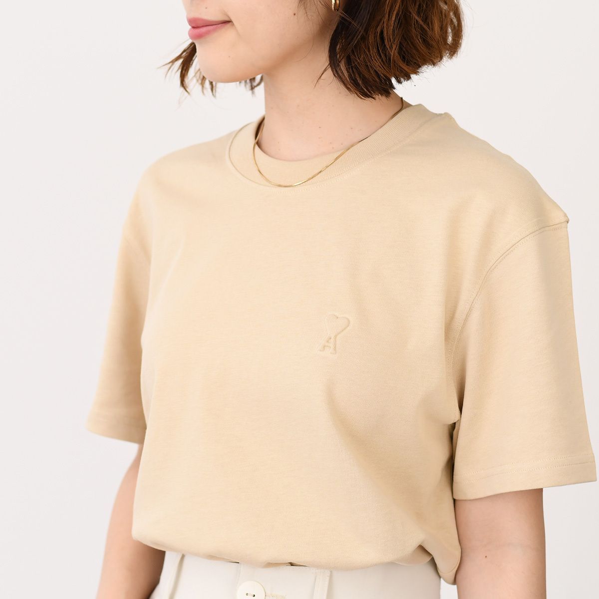 ami ＊ Tシャツ ＊ ベージュ ベージュ コットン Ami de Coeur Tシャツ ホワイトコーヒー