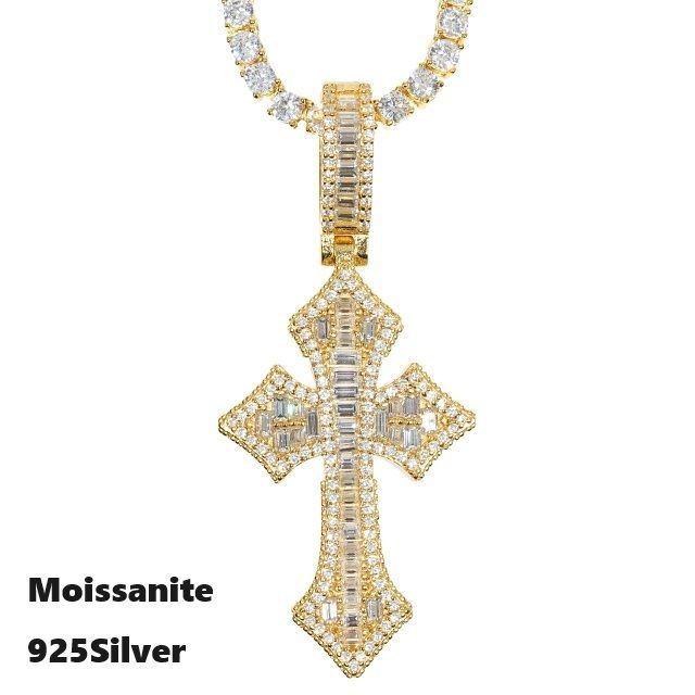 モアサナイト クロスペンダントトップ Moissanite バゲッドカット