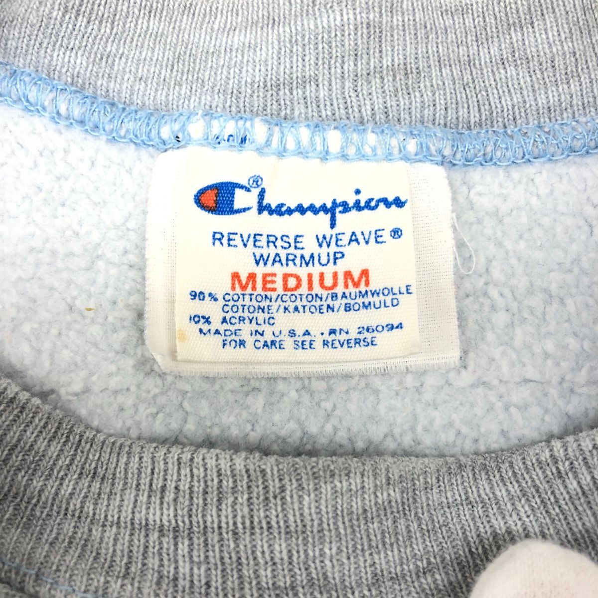 CHAMPION チャンピオン REVERSE WEAVE リバースウィーブ 90s USA製 MADE IN USA SWEAT スウェット  トレーナー トップス クルーネック プリント ロゴ グレー 灰色 トリコタグ M