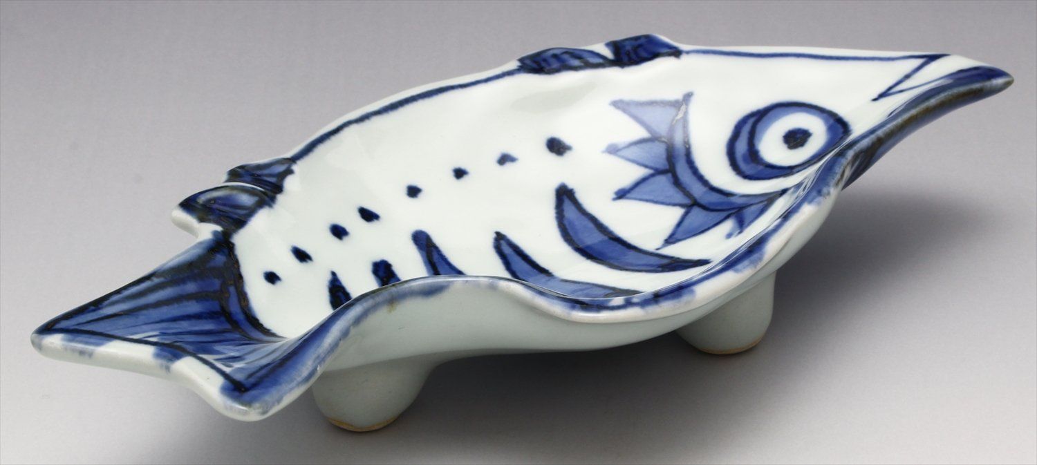 美濃焼 祥山窯 魚型 足付向付 古染付魚型