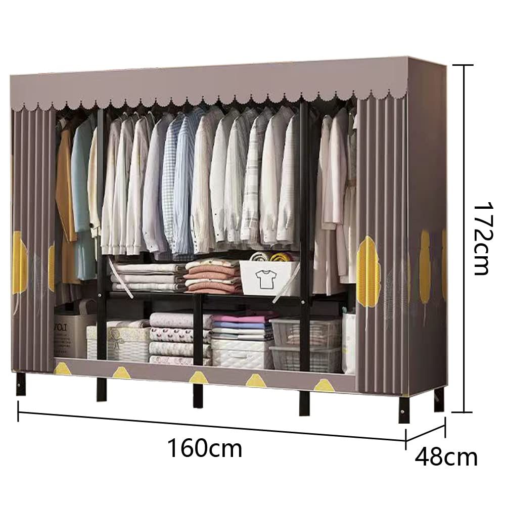 ワードローブ 組み立て不要 カバー付き 大容量 オックスフォード布 クローゼット ハンガーラック 簡単組み立て 衣類収納ラック 省スペース 防水 防塵 防汚 ブラウン 160*48*172cm