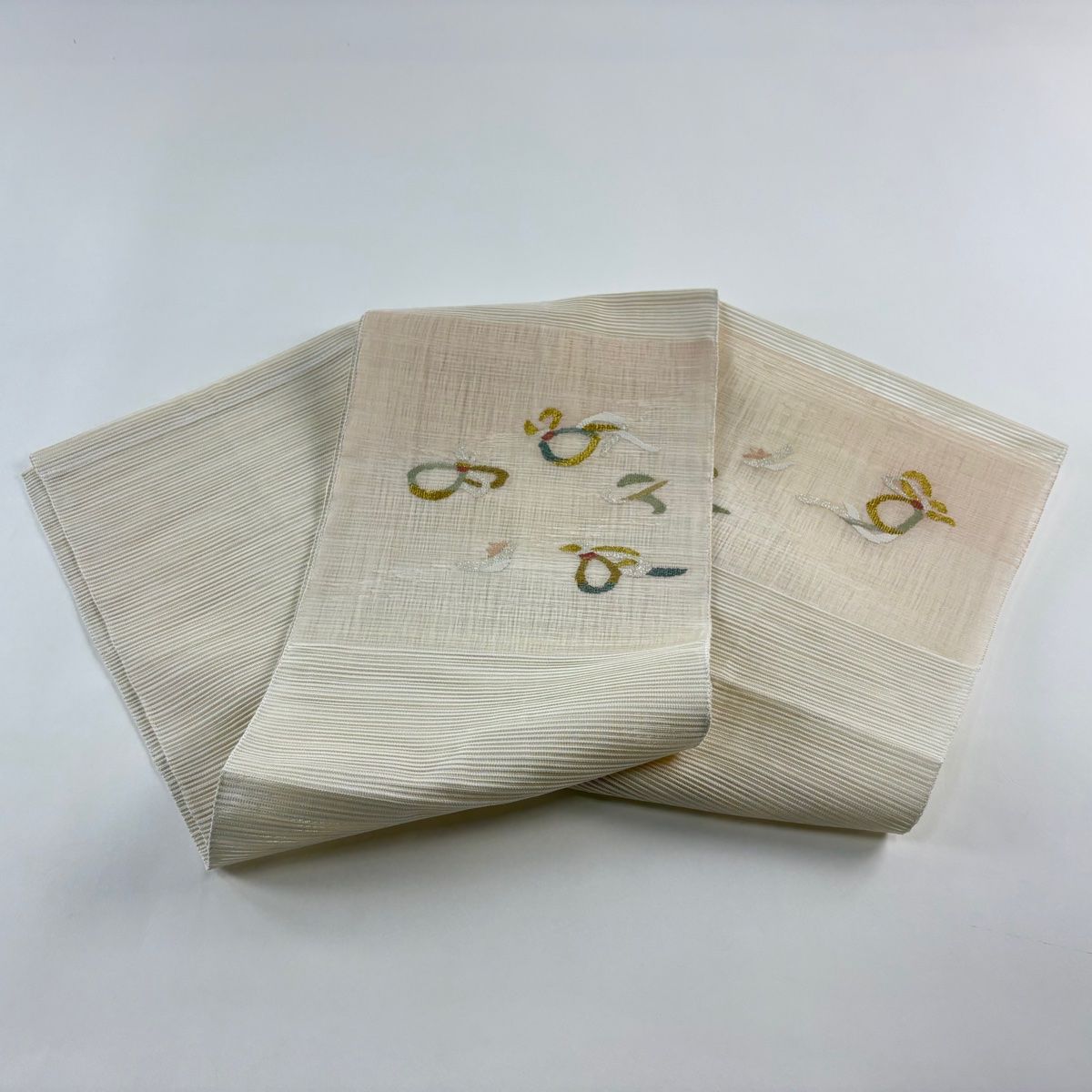 夏帯美品絽クリームツル名古屋正絹(新品)