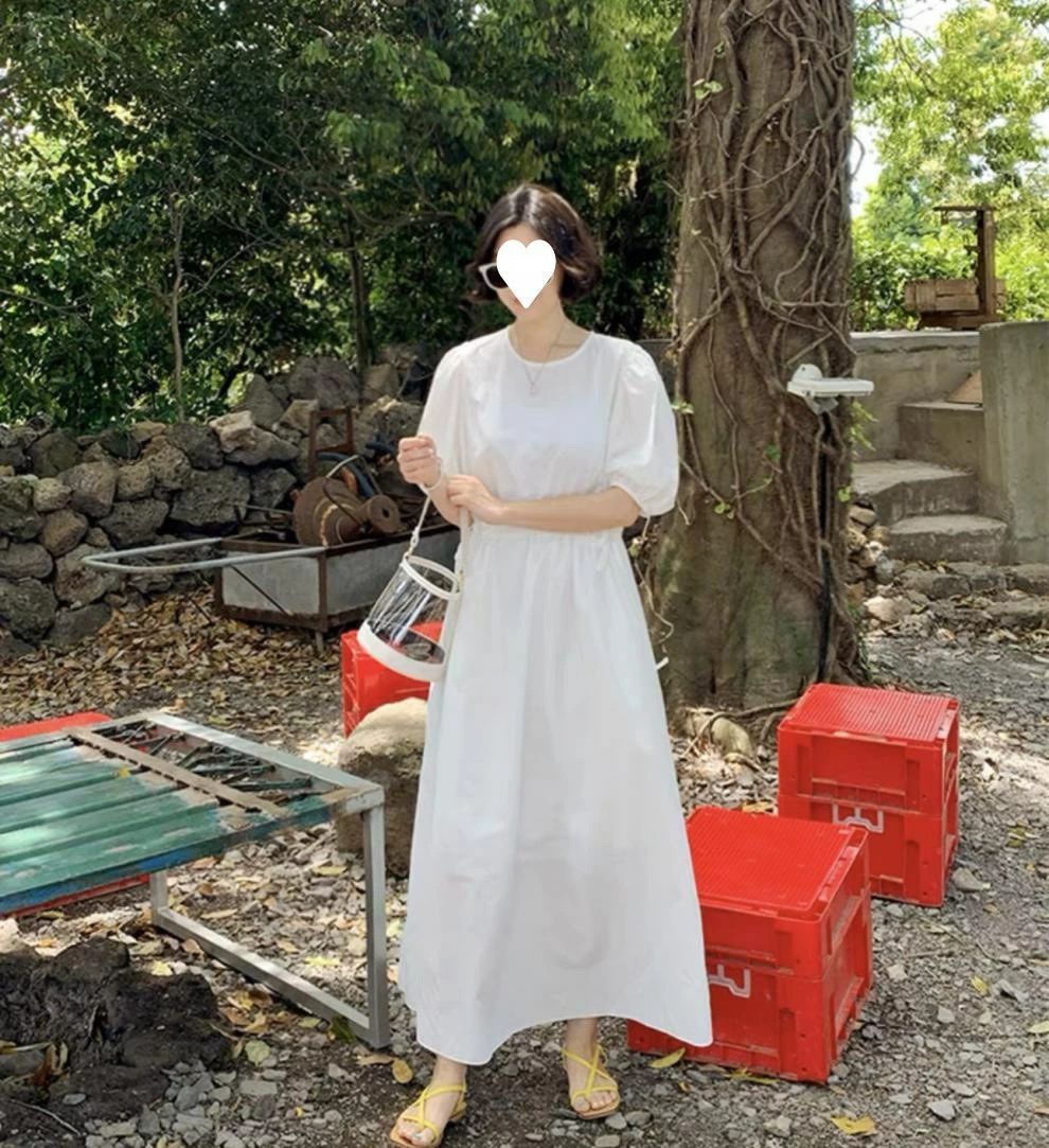 ワンピース レディース ロングワンピース 半袖 パフスリーブ