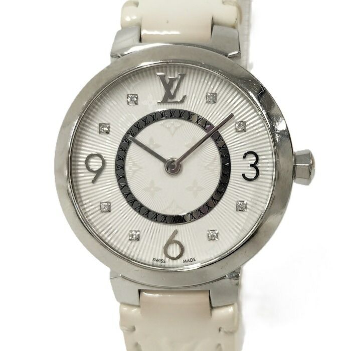 LOUIS VUITTON タンブール スリムPM レディース腕時計 SS レザーベルト ホワイト クオーツ ホワイト文字盤 Q12MGZ
