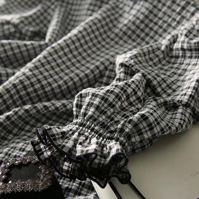 シャツ レディース ブラウス フリル チェック柄 クルーネック 丸首 半袖 Tシャツ ス 通学 通勤 オフィス 女子会 デート 上品 カジュアル シャツ レディース ブラウス フリル チェック柄 クルーネック