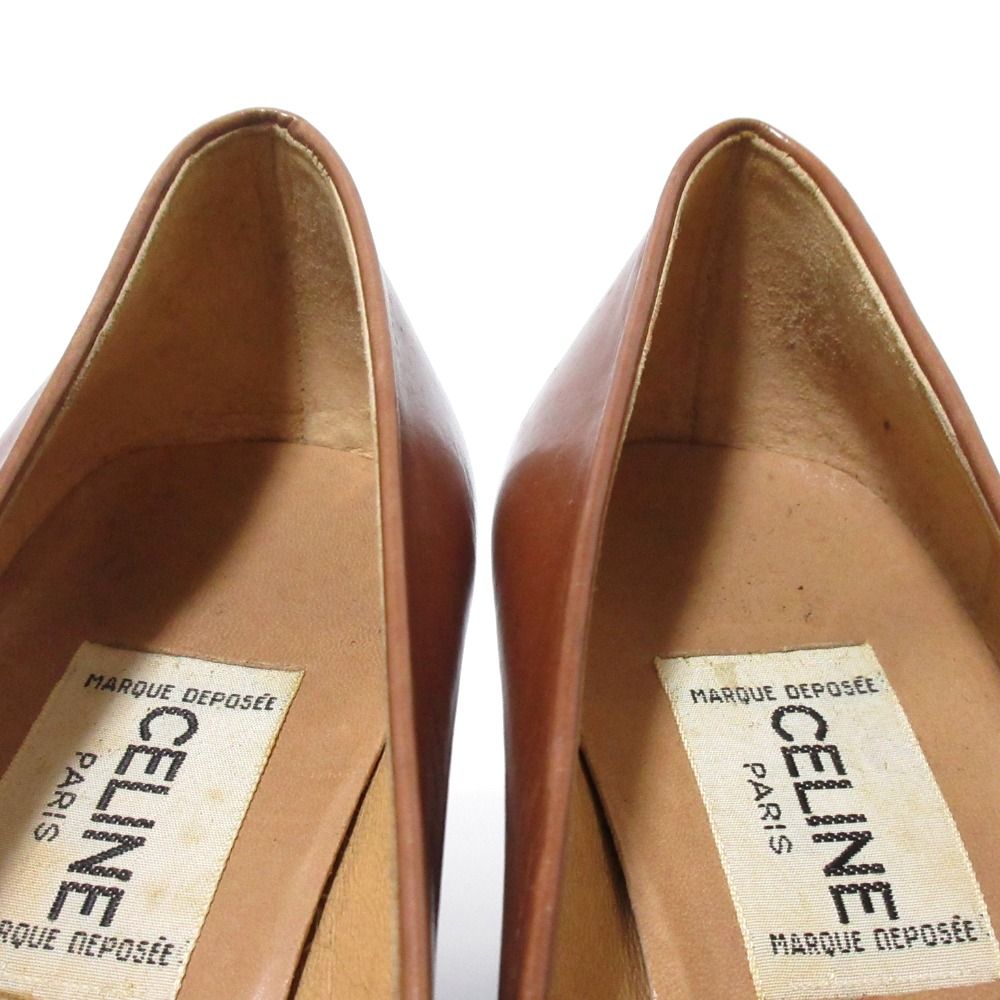 未使用 デットストック CELINE セリーヌ レザー スクエアトゥ チャン 