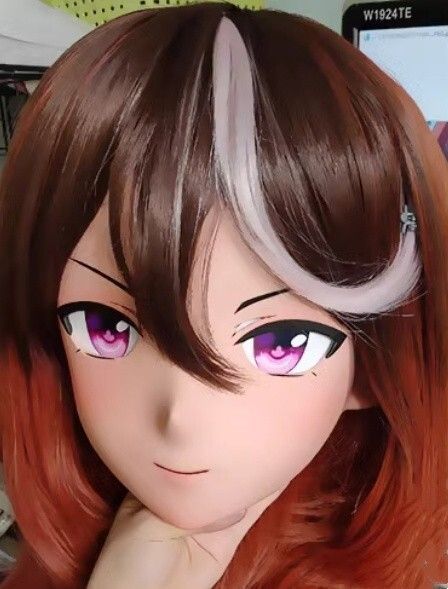 ハーフマスク 眼球付き カツラ付き NO.58 樹脂製 ヘッドロリータ人形 コスプレマスク 変身 仮装 着ぐるみ 二次元美少女