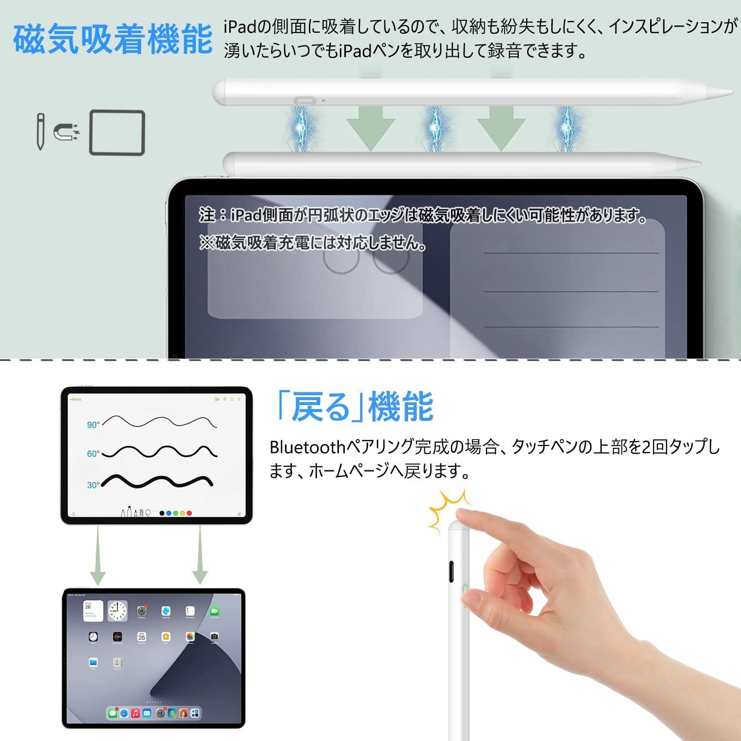 特価商品】タブレット用 タッチペン 2018年以降iPad/iPad 傾き感知/誤