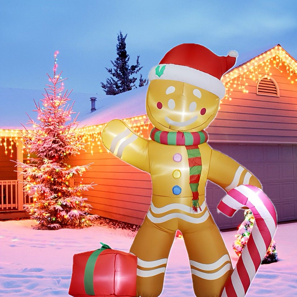 高さ2.4m クリスマス インフレータブル ジンジャーブレッドマン LED内蔵 屋外装飾 庭 パーティーデコレーション 巨大 存在感抜群 電飾