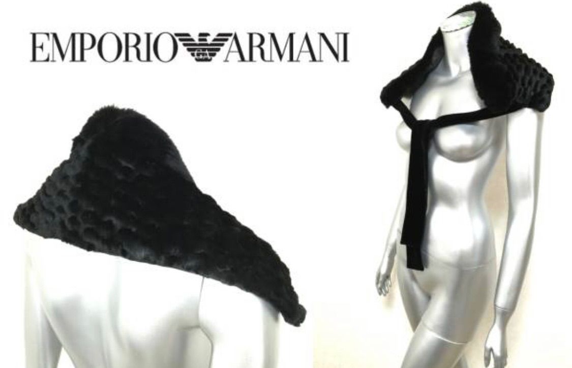 イタリア製 EMPORIO ARMANI エンポリオアルマーニ 黒 ラビット 毛皮