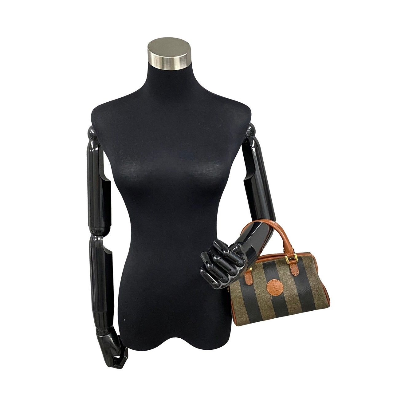 極 美品 希少品 FENDI フェンディ ペカン FF ロゴ ストライプ 柄 