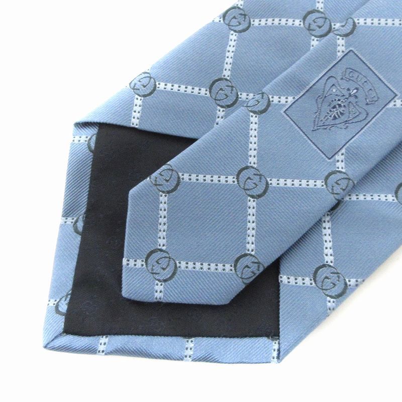 グッチ GUCCI ネクタイ ワイドタイ GG 総柄 シルク 青系 ブルー - メルカリ