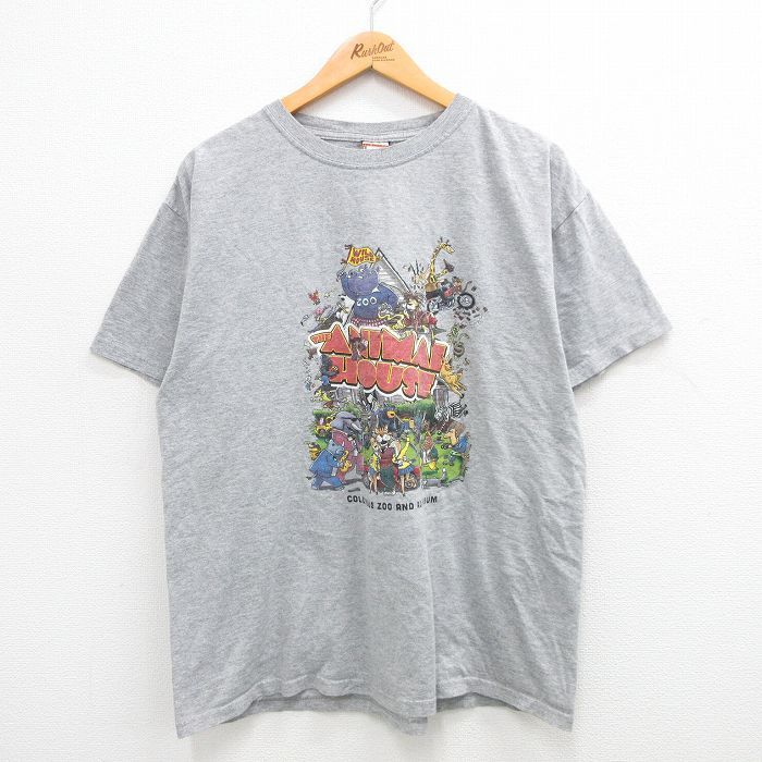 XL/古着 半袖 ビンテージ Tシャツ メンズ 00s アニマルハウス ライオン ゾウ クルーネック グレー 霜降り 24apr03 中古