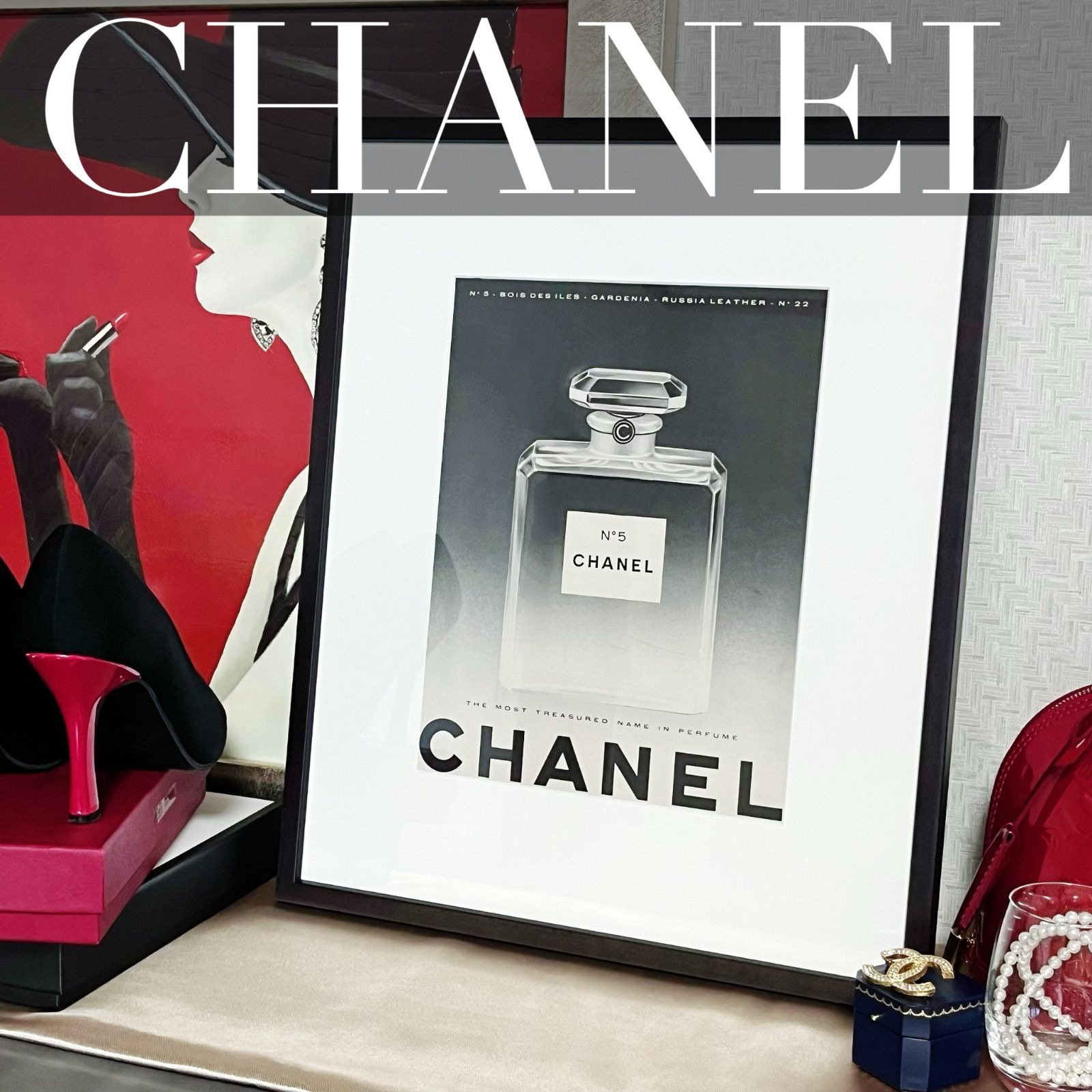 ＜1点もの＞CHANEL シャネル No.5 シャネルの5番 香水 アドバタイジング ポスター ヴィンテージ アートポスター 広告モダンおしゃれモノクロインテリア フランス雑貨