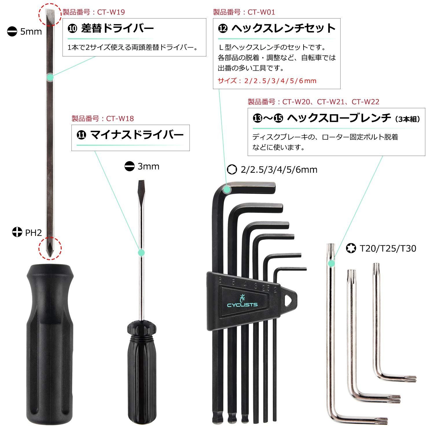 自転車 ツールボックス付き 組立て シマノ対応 メンテナンス 23点セット 自転車 工具セット 修理 CT-K01 CYCLISTS