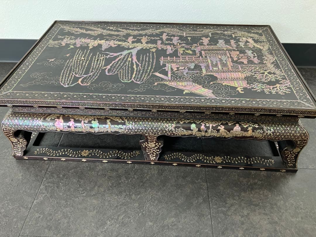 値下げ！時代 総螺鈿細工 人物 長方平卓 花台 飾台 香炉台 木製 漆芸