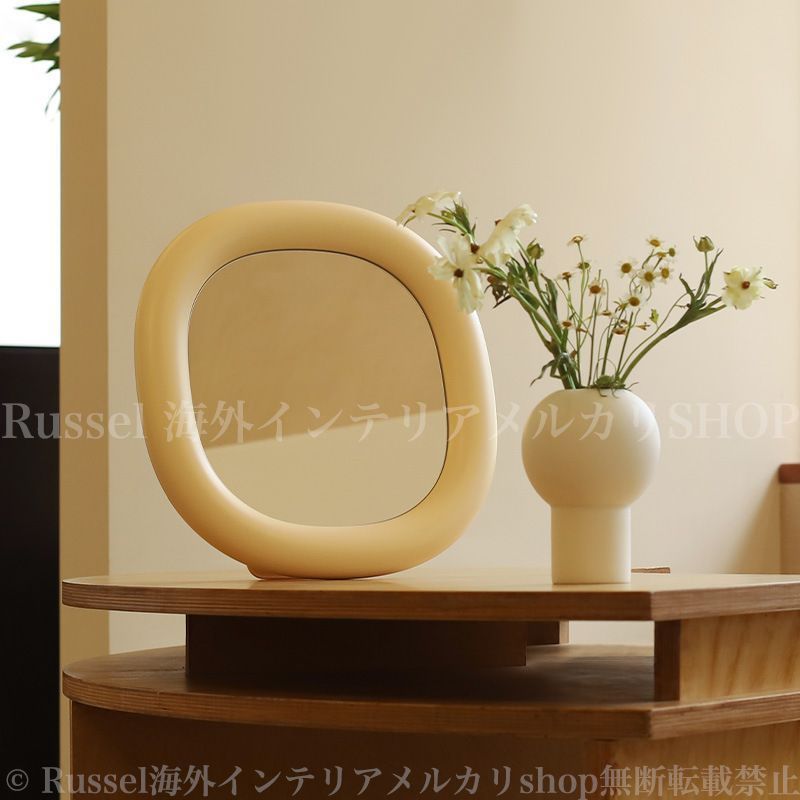 鏡 ミラー 壁掛け 取り付け金具 卓上 スタンド 持ち運び 移動式 正方形 丸みのある角 おしゃれ かわいい メイク 化粧用 インテリア