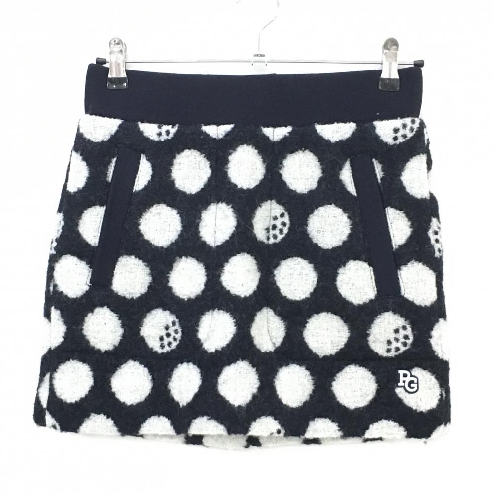 パーリーゲイツ ウールスカート ダークネイビー×白 ドット柄 ウエストゴム レディース 0 S ゴルフウェア PEARLY GATES