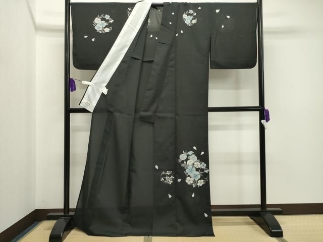 平和屋着物＊夏物　訪問着　紗　セオアルファ　朝顔　黒地　夢工房　洗える着物　CAAT9915gh 平和屋着物＊夏物 訪問着 紗 セオアルファ 朝顔 黒地 夢工房 洗える