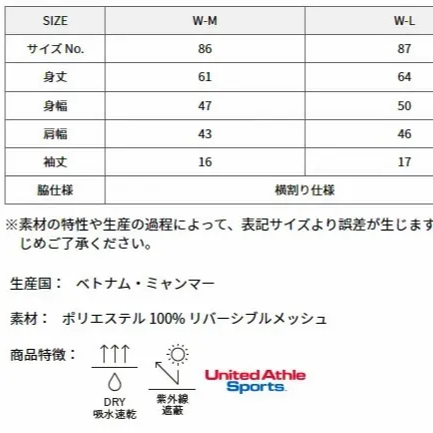 ユナイテッドアスレ 4.1オンス ドライアスレチック Tシャツ ウィメンズ レディース M L インナー 吸汗速乾 リバーシブルメッシュ 女子