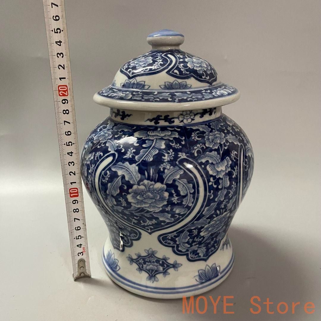 美術品・アンティーク・コレクション 青花如意紋将軍缶 貯蔵タンク 景