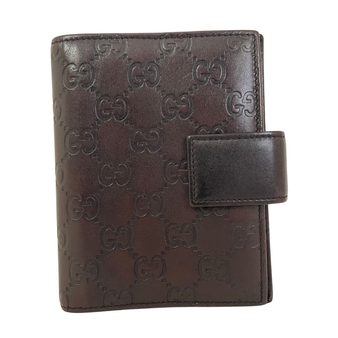 1233 GUCCI グッチ 手帳カバー シマレザー ダークブラウン