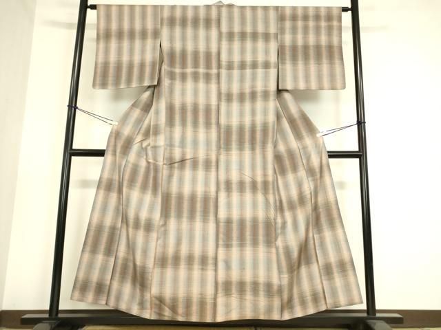 平和屋着物 上質な紬 単衣 格子 正絹 DAAV5927az