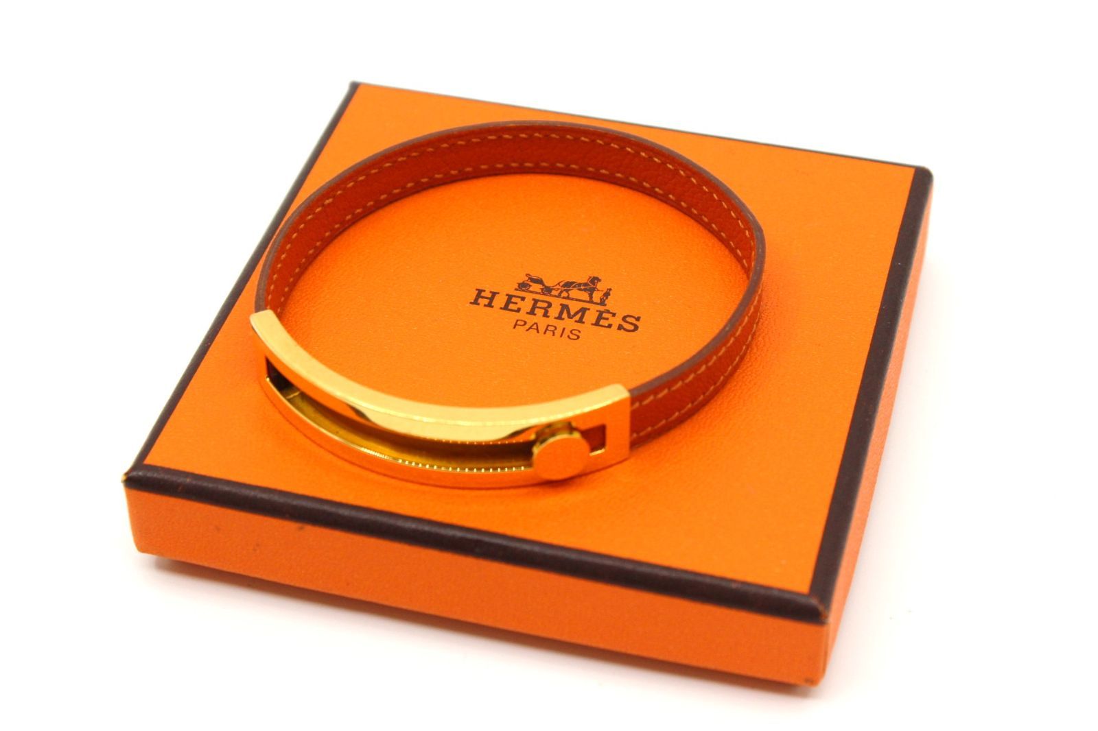 エルメス ブレスレット◆HERMES プスプス◆レディース◆箱付き エルメス プスプス ブレスレット バングル レザー オレンジ系 ゴールド