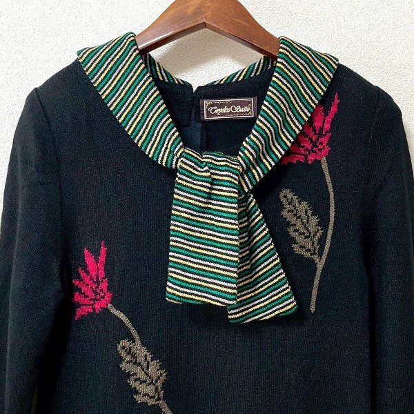 金木Toyoko Saito 斉藤都世子ワンピース黒・銀ラメチャイナ風襟 金木様専用Toyoko Saito 斉藤都世子ワンピース黒・銀ラメチャイナ風襟