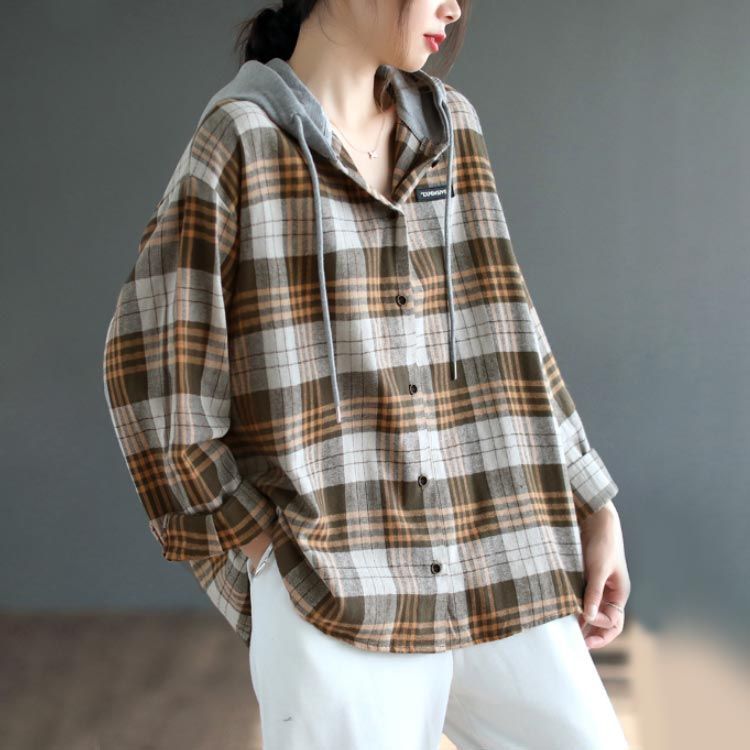 チェックシャツ レディース ネルシャツ チェック柄 フード付き