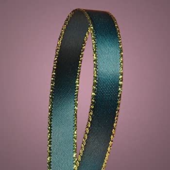 Hunter Green Satin Ribbon with Gold Edges 3/8 X 50Yd by Paper Mart