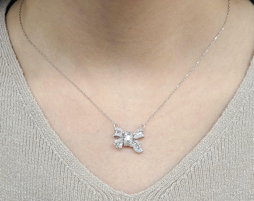 可愛い リボンモチーフ 0.5ct ダイヤモンド K18 yg ペンダント 鑑別
