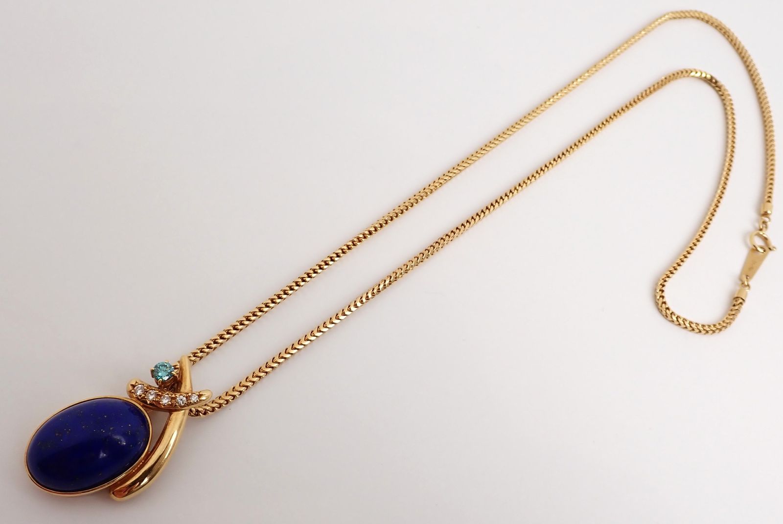 美品 田崎(タサキ) ラピスラズリネックレス D.0.22ct K18YG 21.4g 