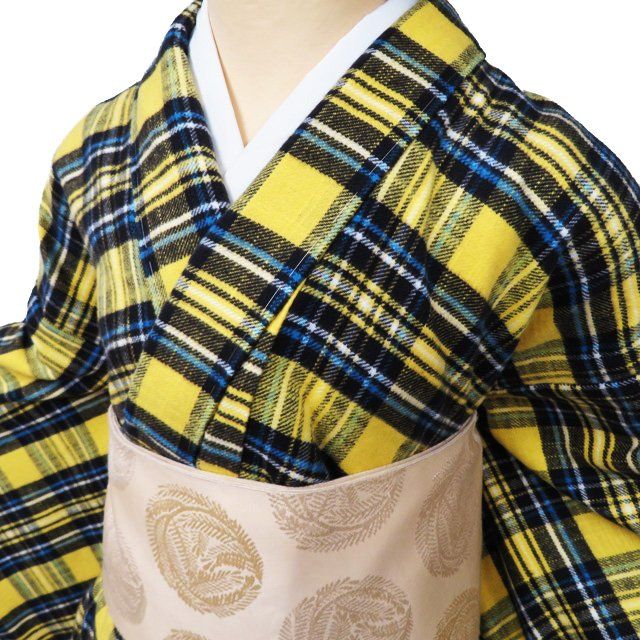 播包 新品 播州織 着物 木綿 冬物 単衣 カジュアル 格子模様 反