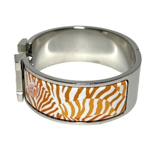 【極美品】エルメス Hバングル クリッククラック GM GP シルバー×オレンジ HERMES エルメス クリック・クラックH シマウマ シルバー
