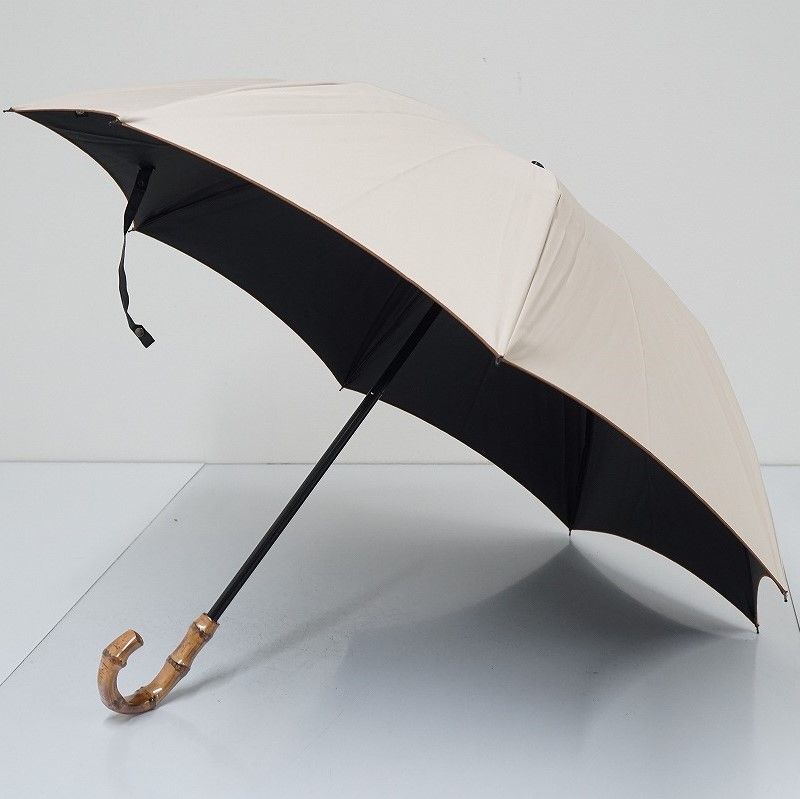 【USED品】完全遮光 晴雨日傘 芦屋ロサブラン ベージュ ブラック 竹手元 ROSE BLANC - 芦屋ロサブラン 完全遮光日傘 USED美品 ショート