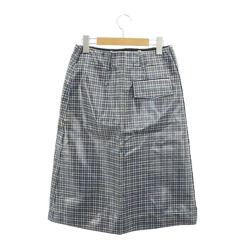 セドリックシャルリエ CEDRIC CHARLIER コーティングチェックスカート ひざ丈 I38 グレー 青 ブルー MF OS