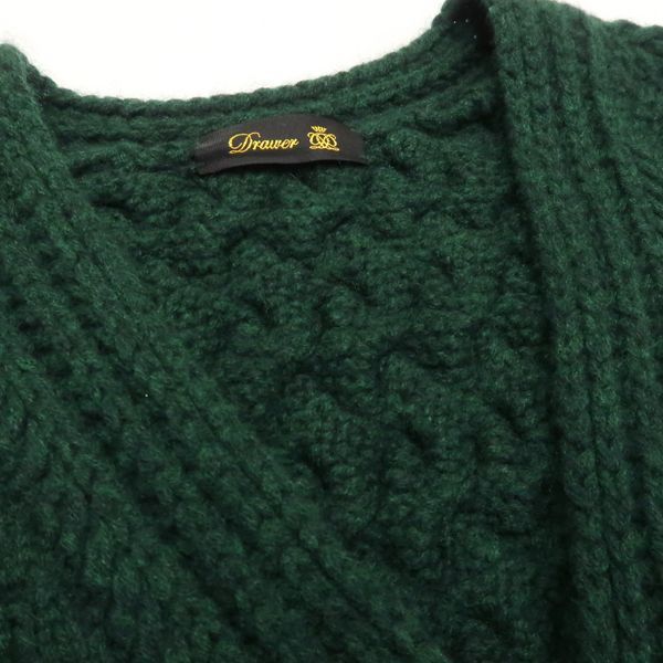 Drawer アラン編みミンクパッチ カーディガン 6515-199-0420 ウール